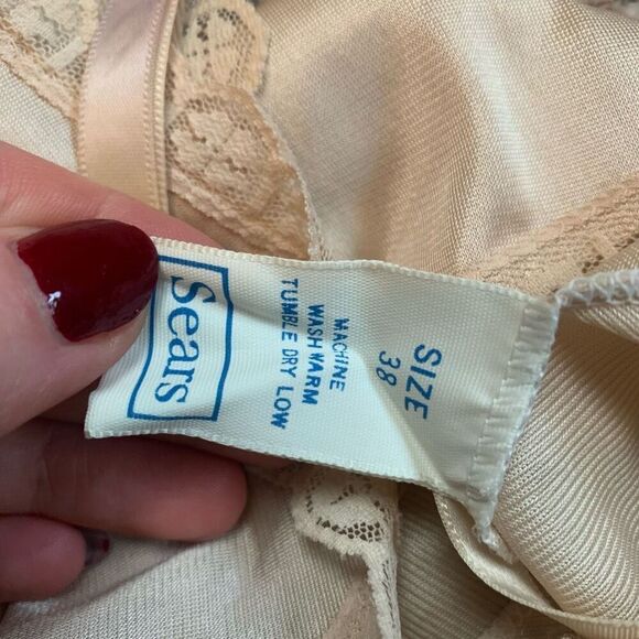 Vintage Nude Slip Dress Nightgown Rose Lace 38 Medium Sears - Picture 4 of 6